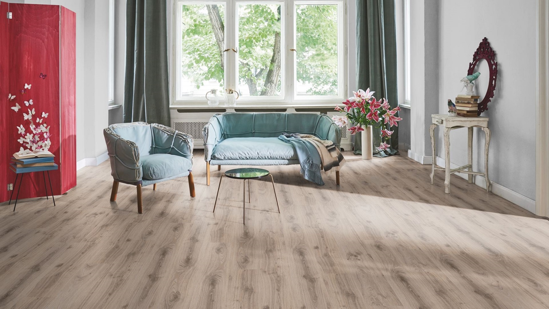 PARADOR Laminat Eiche Tradition grau-beige Landhausdiele 4-seitige V-Fuge | Classic 1050-4014809263791