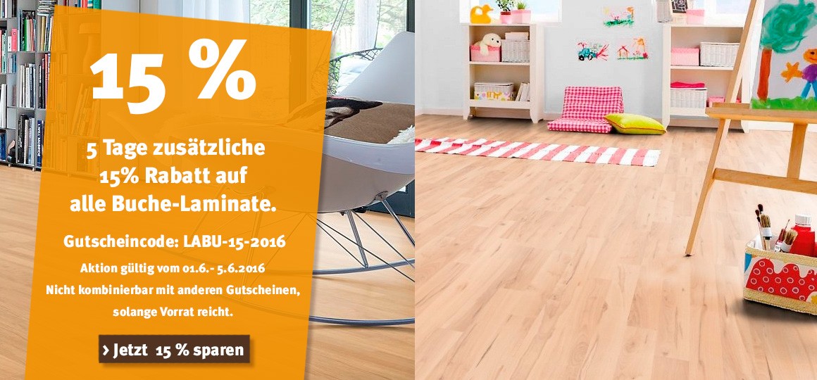 15% Zusatz-Rabatt auf alle Buche-Laminate