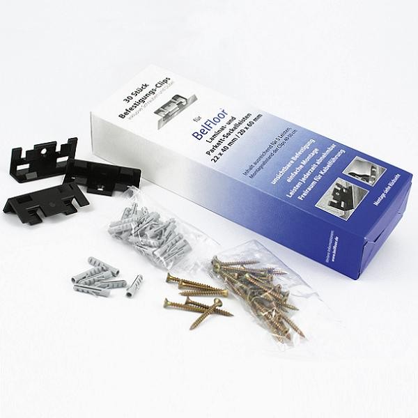 BELLFLOOR Befestigungsclips: 30 Stück mit Dübel und Schrauben-#