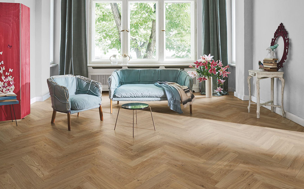 PARADOR Parkett Eiche cream Living Fischgrät lackversiegelt matt Minifase | Trendtime 3 | 2. Wahl-4014809197102